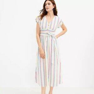 LOFT Pink Yellow Flutter Sleeve Sundress